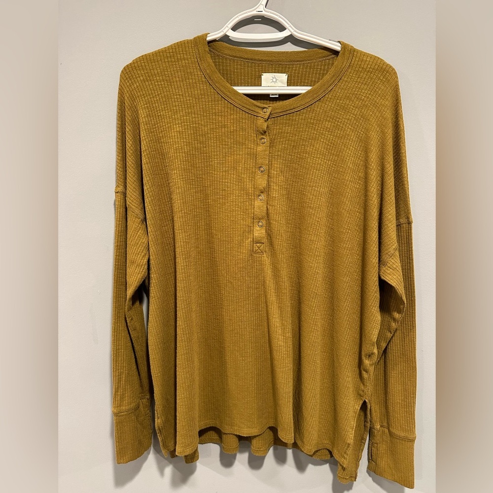 Aerie Golden Ribbed Henley Top